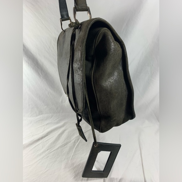 Genuine BALENCIAGA  Saddle work bag distressed dark green suede purse - Picture 13 of 16